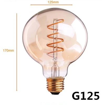 YNL ретро лампы Эдисона мягкая спиральная светодиодный ламп накаливания E27 220V 3W ST64 A60 G80 G95 G125 T45 T185 подвесной светильник в стиле ретро светильник ing Декор - Цвет: G125