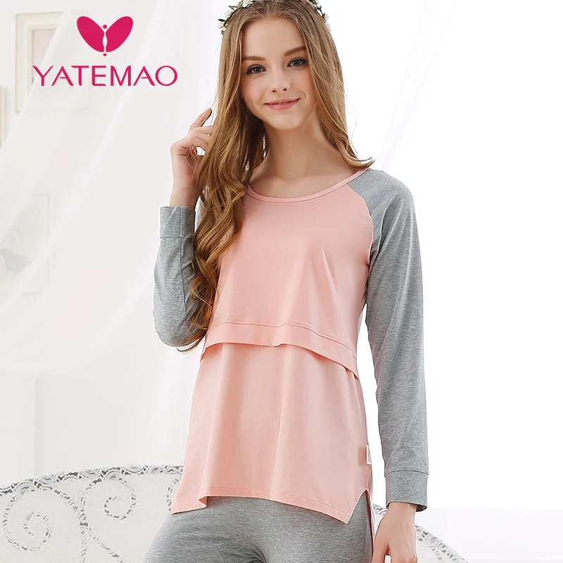 YATEMAO Modal Breastfeeding Pajama Nightwear Maternity Nursing Pajamas