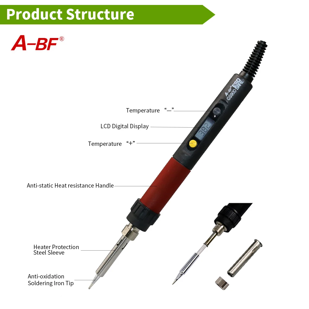 A-BF GS90D 90W 836D 60W 220V паяльник для подключения к Температура Регулируемый цифровой ЖК-дисплей 7-в-1 с жало паяльника припой