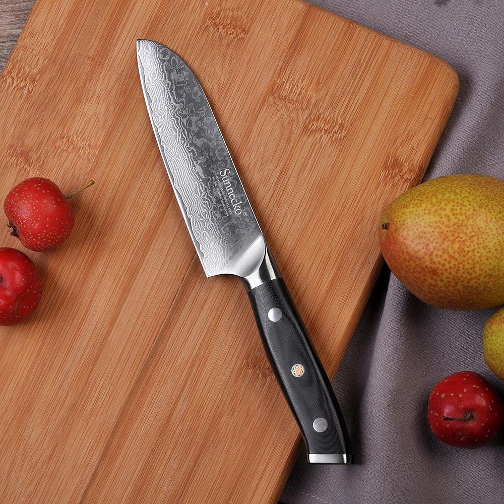 SUNNECKO 5 дюймов Santoku кухонный нож японский Damscus VG10 стальное лезвие бритвы острый G10 Ручка Мясо Фрукты резки кухонные ножи