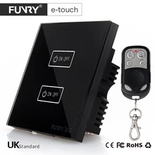 

FUNRY ST2-UK Standard Remote Control Switch 2 Gang 1 Way Smart Wall Switch Wireless Remote Control Touch Light Switch