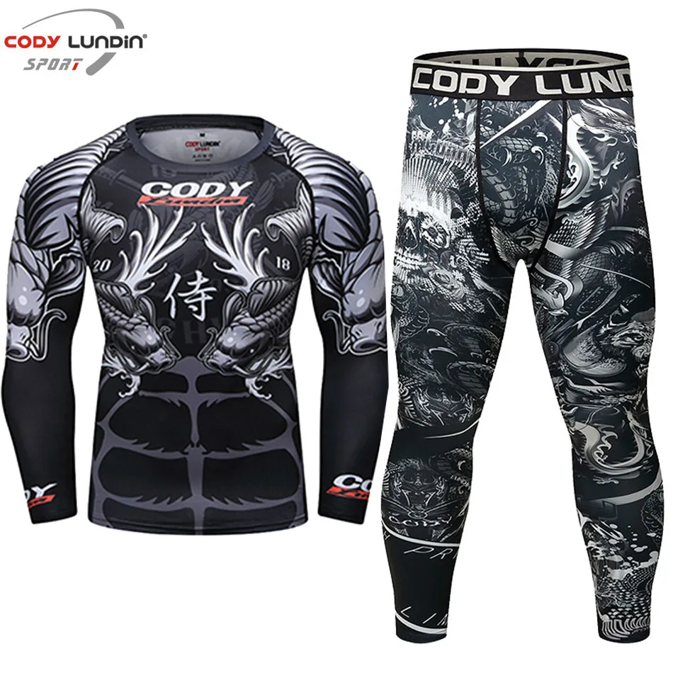 Bjj gi Mma Rashguard мужская футболка + штаны с длинным рукавом наборы 3D колготки