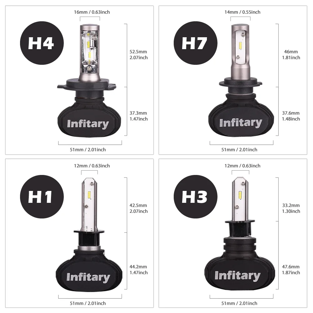 Infitary 2 предмета автомобилей головной светильник S1 H7 светодиодный H4 H1 H3 H8 H11 H13 H27 880 9004 9005 9006 9007 50 Вт 8000LM авто фары 6500 к светильник лампочка