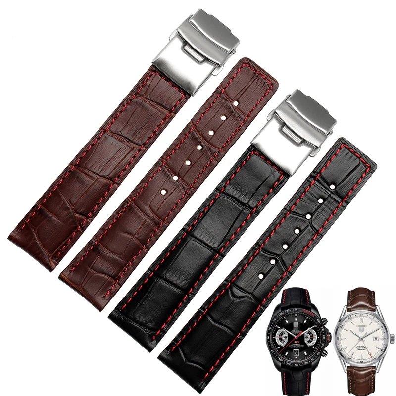 

New Arrival Watch Band Bracelets 20mm 22mm Watch Strap Black deployment steel clasp cowhide leather bottom fashion