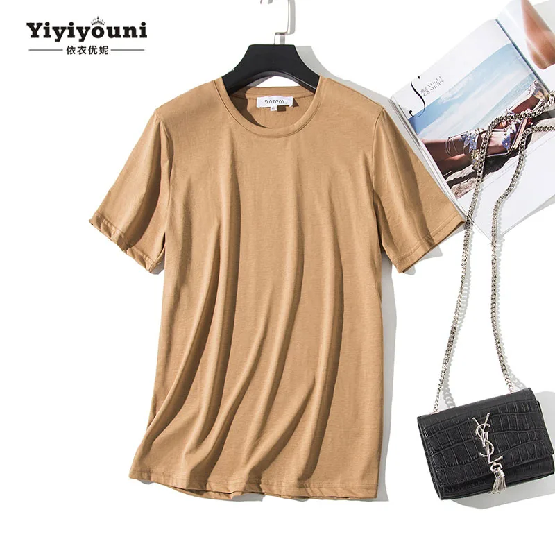 

Summer Solid 12 Colors Knit T-shirt Women Plus Size M-3XL Black White O-neck Tees Harajuku Streetwear Basic Tees Women Tops