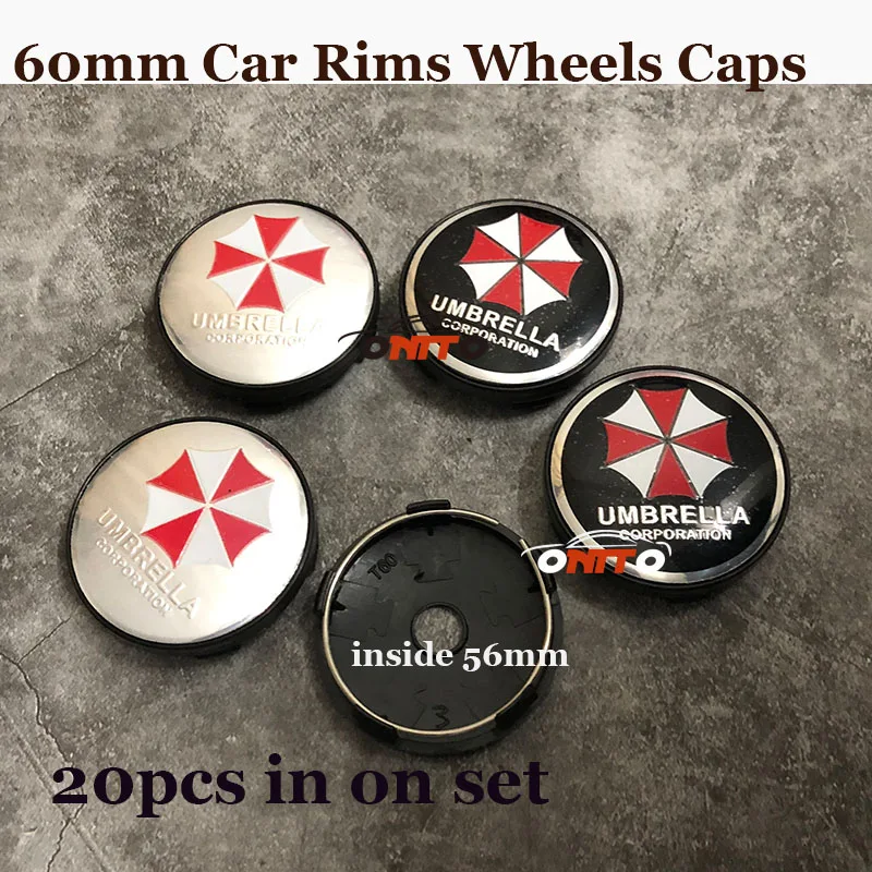 

20pcs/set Car Rims wheels hub badge emblem 60mm For Resident Evil umbrella logo caps Auto Covers 56mm Wheels Stickers label
