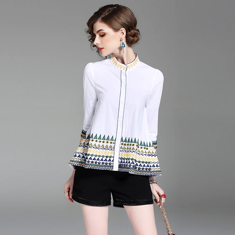 women summer tops european woman plus size embroidery cotton fashion brand work casual vintage
