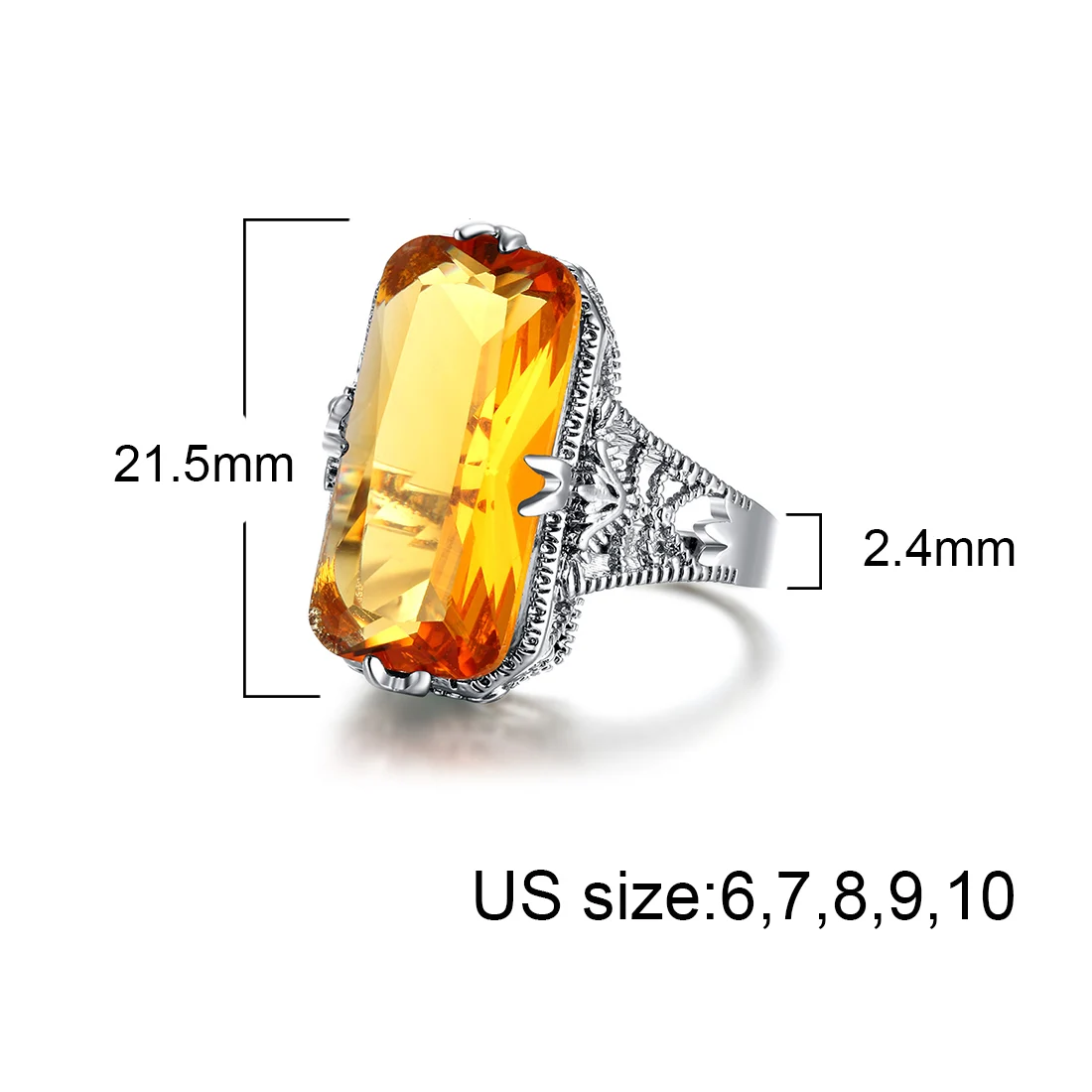 Модное квадратное кольцо с желтым кристаллом, классические кольца с отверстиями для женщин, свадебный подарок, хорошее ювелирное изделие