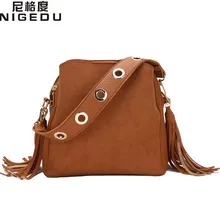 Винтажная женская сумка-мешок с кисточками, высокое качество, матовая искусственная кожа, сумки через плечо для женщин, женская сумка, сумки