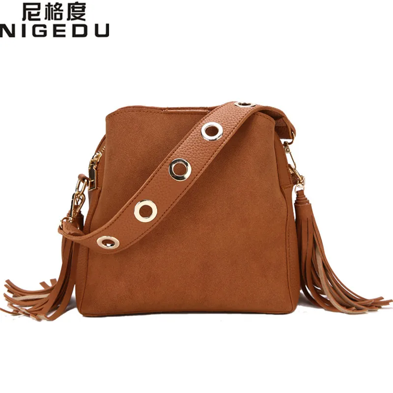 Buy Vintage tassel women bucket bag High quality matte