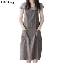 2017 New Gray linen BBQ Apron With pocket apron for Women Men 82*62cm Senior cotton Bib Kitchen cooking Restaurant Waiter