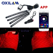 4Pcs/set Car LED Ambient Light APP Control Flexible Auto LED Strip 48 Leds 5050 SMD RGB Atmosphere Lamp Kit 7 Colors DC 12V 24V