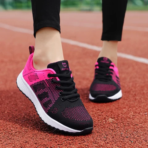 Tênis de Marca de Calçados Femininos das Mulheres Zhenzu Mulher Correndo Sapatos Esportivos Respirável Antiderrapante Luz Flats