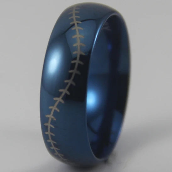 Free Shipping USA UK Canada Russia Brazil Hot Sales 8MM Blue Dome Baseball Stitch Comfort Men's Fashion Tungsten Wedding Ring |