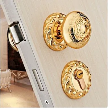 

European style yellow bronze ball split lock double tongue indoor door lock modern fashion gold bedroom, study wooden door lock
