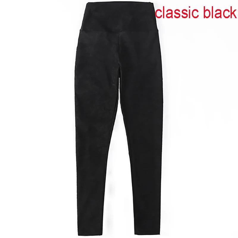 Замшевые женские брюки с высокой талией, Стрейчевые тонкие ретро Кожаные Замшевые брюки для женщин - Цвет: black
