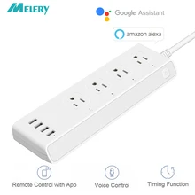 Régua de energia Wi-fi Inteligente 4 AC EUA Plug Multi Tomadas com o Trabalho do Cabo de Extensão USB com Amazon Alexa Echo, inicial do Google Homekit