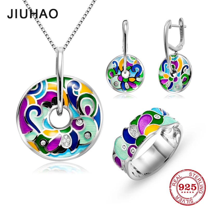 Jewelry set like colorful oil painting women Authentic 925 Sterling
