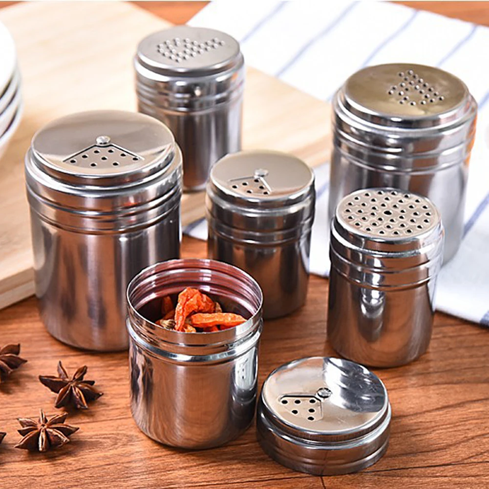 

Condiment Bottle Jar Tank Box Stainless Steel Seasoning Spice Sugar Salt Pepper Storage Bottle Kitchen Cooking BBQ Seasoning Can