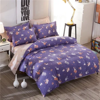 

Fresh Flowers Purple 4Pcs Twin/Full/Queen/King Size Bedding Linen Quilt/Duvet/Doona Cover Set&Sheet Pillowcases Country Floral