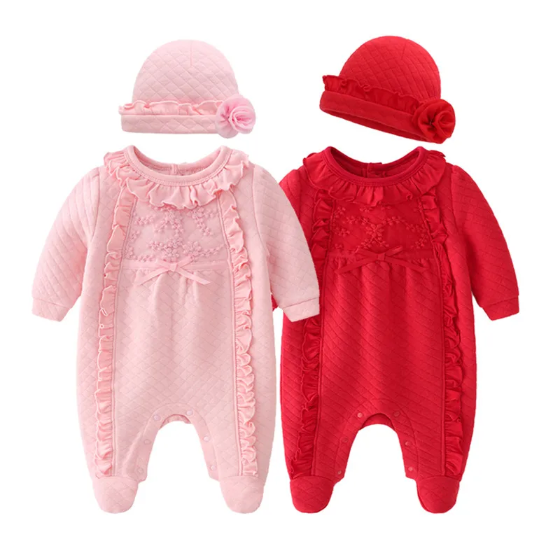 Одежда для новорожденных девочек; сезон осень-зима; Комбинезоны и шапки с цветочным узором; комплекты одежды для девочек; комбинезоны