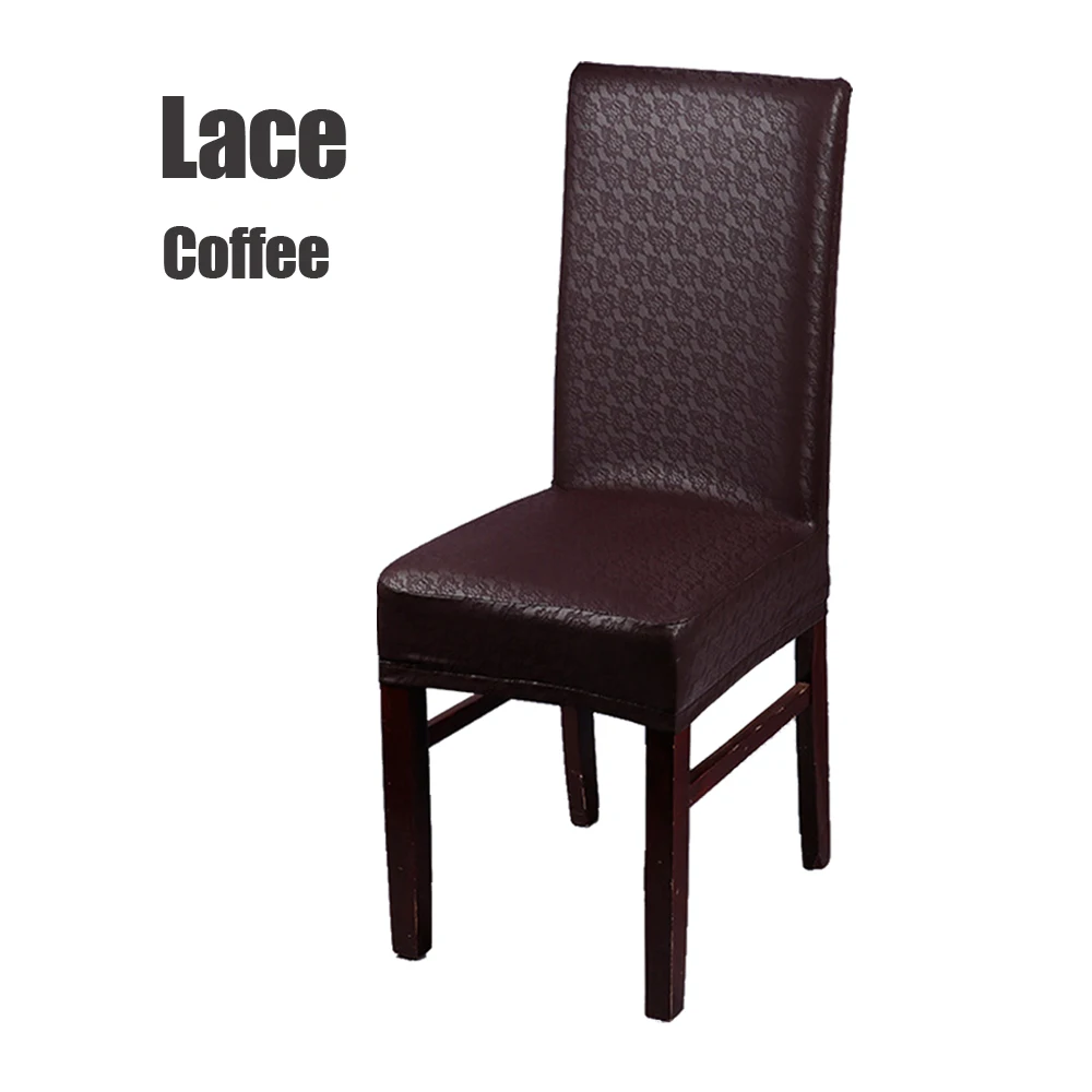 Новое поступление 1 шт. черный/кофейный/серый/фиолетовый многоцветный Водонепроницаемый и маслостойкий Чехол для стула из искусственной кожи для домашнего декора столовой - Цвет: Lace Coffee