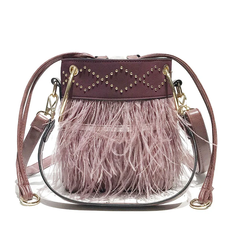 

Fashion Shoulder Bag Feather Tassel Large Capacity Drawstring Bucket Bag Women Messenger Bags Cross body Pack Casual Handbag