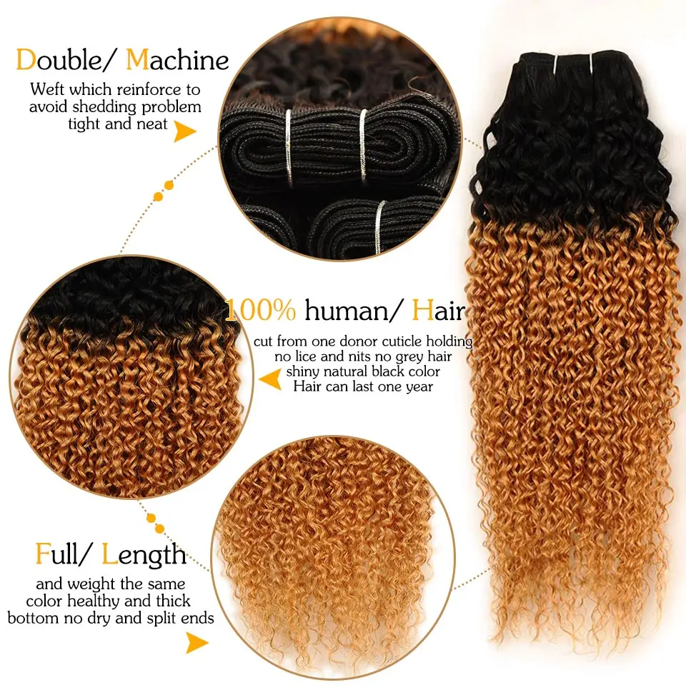 Pinshair Ombre Brazilian Curly Weave Human Hair Bundles With Lace Closure Blonde 1B 27 Jerry Curl 3 Bundle With Closure Non Remy (20)