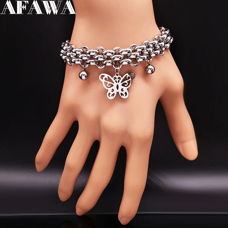 

2019 Fashion Butterfly Stainless Steel Bracelet Women Silver Color Bracelets Jewelry Christmas Gift pulceras para mujer B17793