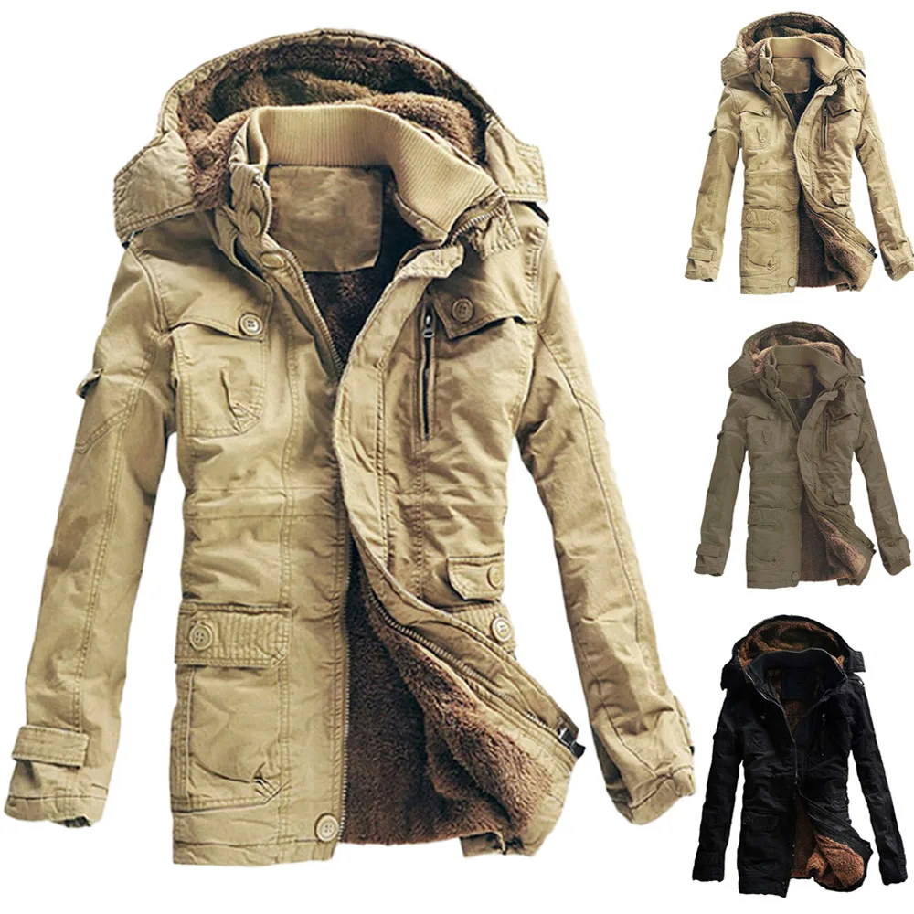 YOUYEDIAN Мужская зимняя теплая хлопковая стеганая куртка на пуговицах с карманами на молнии с капюшоном, пальто, новое поступление