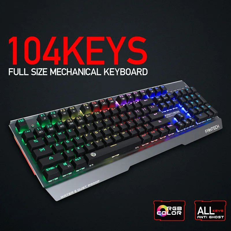 

Mechanical Gaming Keyboard 104 Keys Waterproof LED RGB USB Interface Aluminum Alloy QJY99