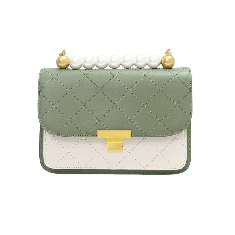 

2019 Fashion Patchwork Organ Bead Mini Women Leather Messenger Bag with Pearl