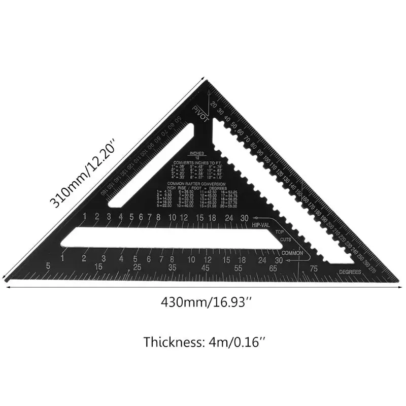 12 дюймов алюминиевый сплав метрический треугольник угол линейки транспортир квадратный деревообрабатывающий транспортир датчик высокой точности измерительный инструмент