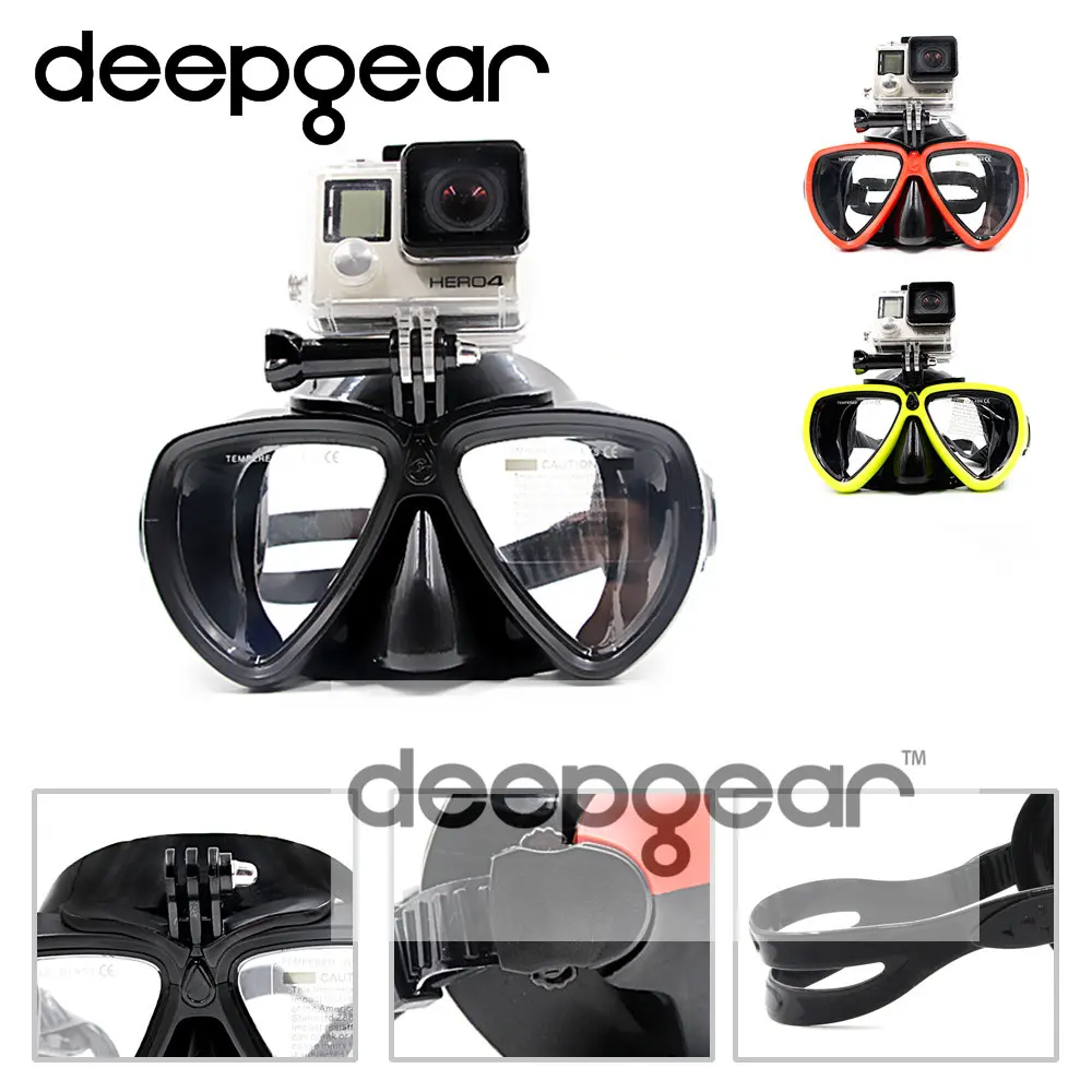 DEEPGEAR scuba diving mask with camera mount black silicone diving mask