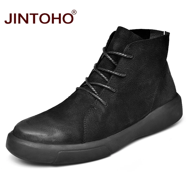 JINTOHO мужские зимние ботинки из натуральной кожи модная мужская зимняя обувь