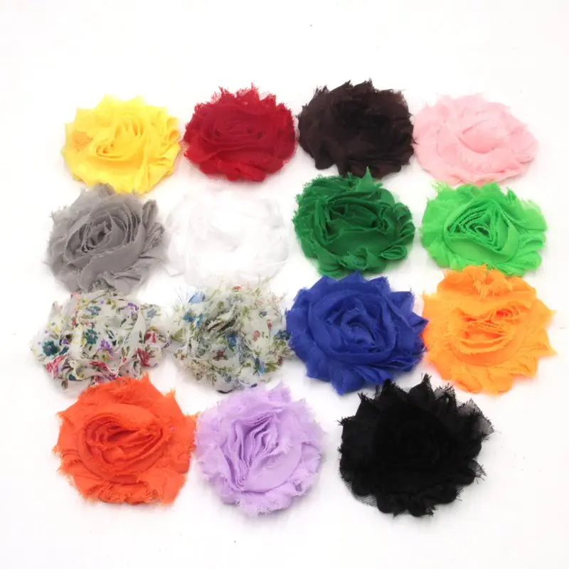 34ps lot 7 Colors Free shipping 2 5 Chic Shabby Frayed Flower With Clips Children Hair