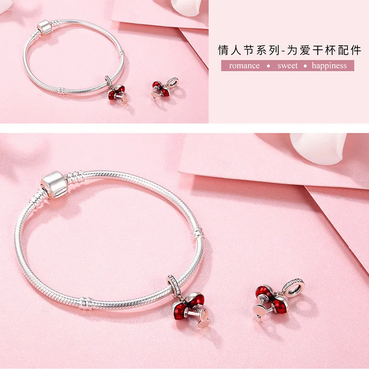 Fit Pandora браслет серебро 925 CZ Сердце ключ замок амулеты для Винных Бокалов S925 синий балет девушка Морская звезда самолет бусины ювелирных изделий