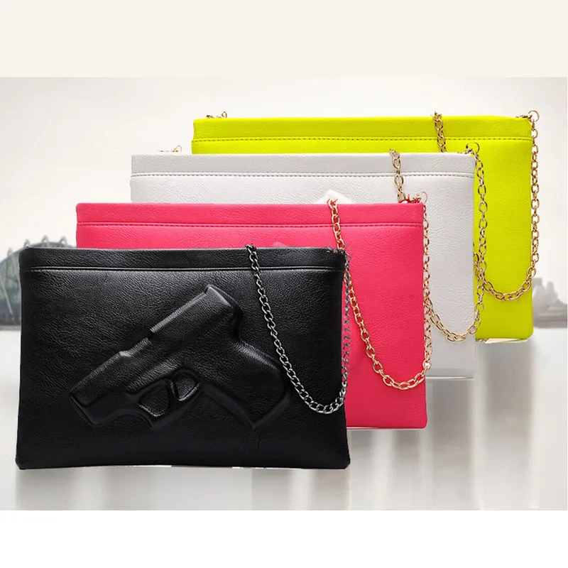 Gun Women Clutches Bag Evening Clutch Bags Leather Gun Women Clutches Bag Evening Clutch Bags Leather Handbags Day Purses And Black White Chain In From Luggage