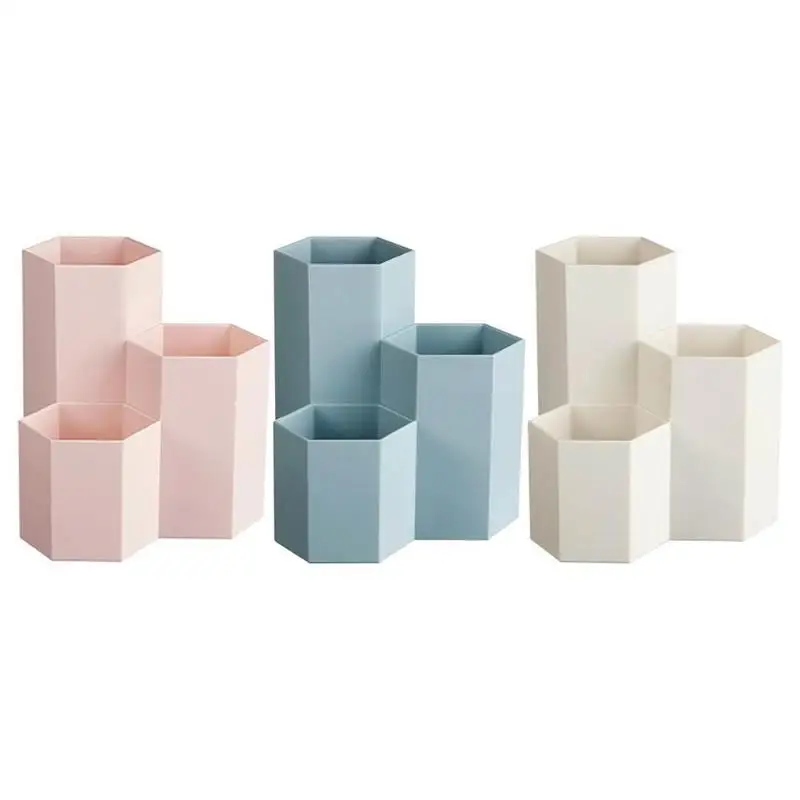 Nail Polish Cosmetics Box Pen Holder 3 Lattices Makeup Brush Storage Case