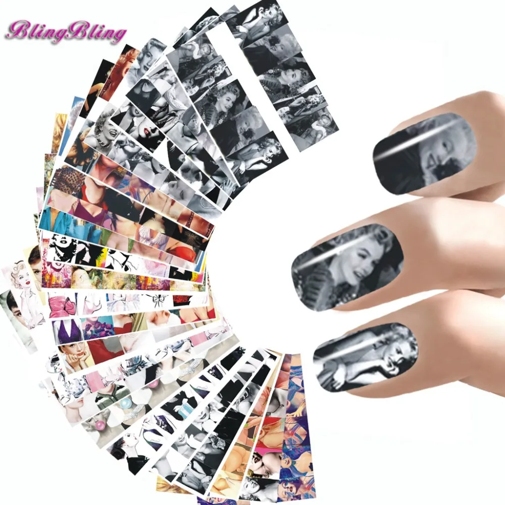 24 Styles Nail Sticker Marilyn Monroe Nail Art Water Decals Audrey Hepburnl Design Nail Wraps Transfer Foil Nails Decorations