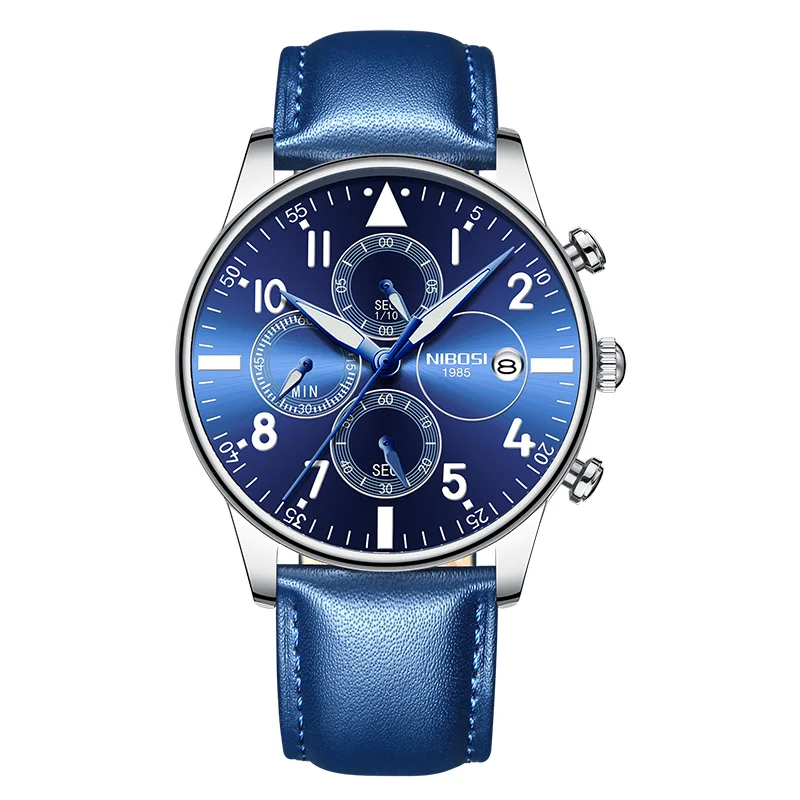 NIBOSI золотые мужские часы Топ бренд класса люкс спортивные часы для мужчин водонепроницаемые кварцевые наручные часы полностью из стали Relogios Masculinos - Цвет: Silver blue l