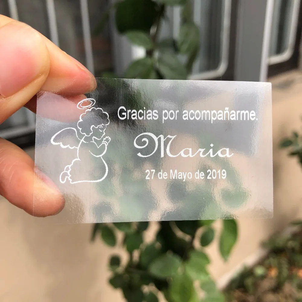 

60 Personalized thank you for accompany gift box stickers custom baptism communion confirmation rectangular label souvenir tag