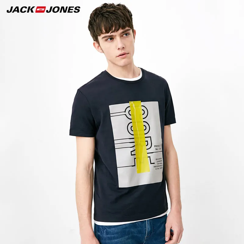 JACK & JONES Brand 2018 NEW regular 100 cotton patchwork letter o neck