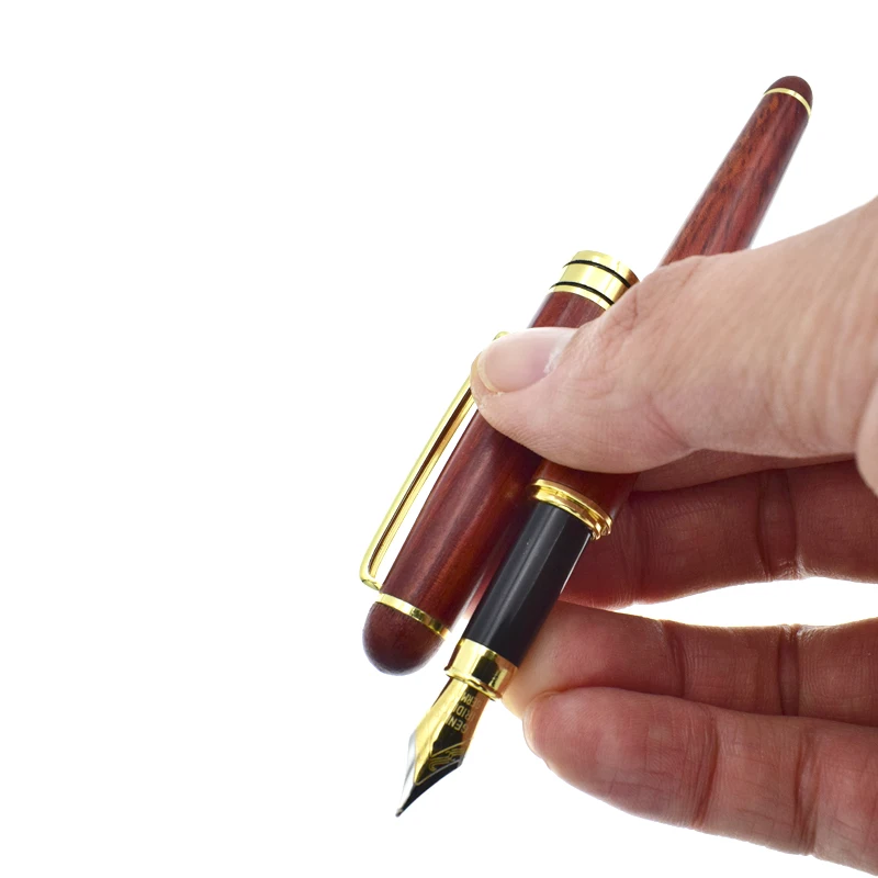 Wood Fountain Pen for Writing Luxury Red Wood Ink Pens 0.5 mm Nib