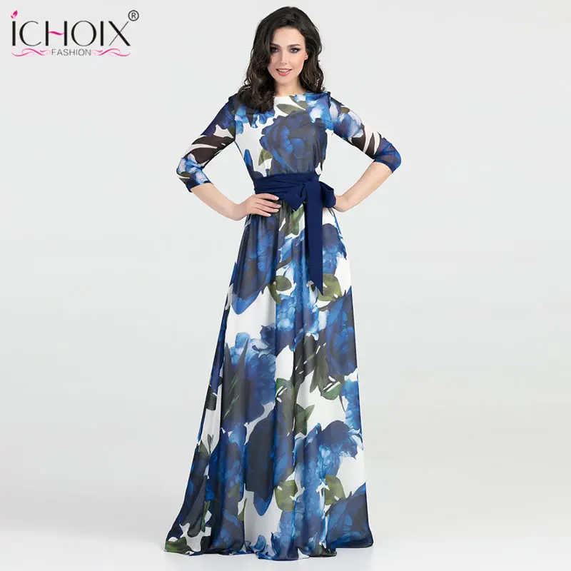 

2019 Autumn Women Maxi Elegant Dress Floral Print Floor Length Party Dresses Women Evening Bodycon Long Dress Spring Vestidos