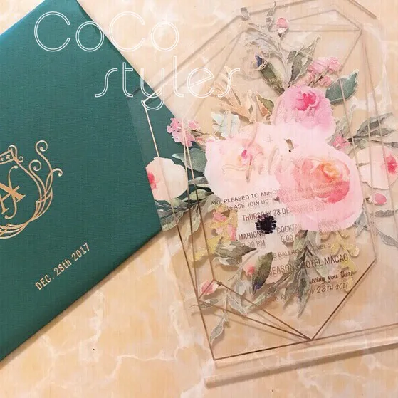  Cocostyles personalized foiling lucid acrylic invitation card with colorful silk screen printed flo - 32872143498