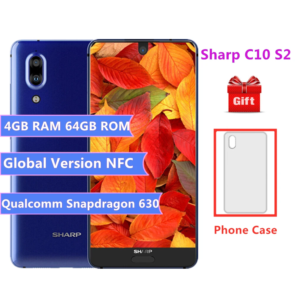 

Global Version SHARP AQUOS C10 S2 4G Mobile phones Android 5.5 Inch 8.0 Snapdragon 630 Octa Core 4GB 64GB Face ID NFC Smartphone