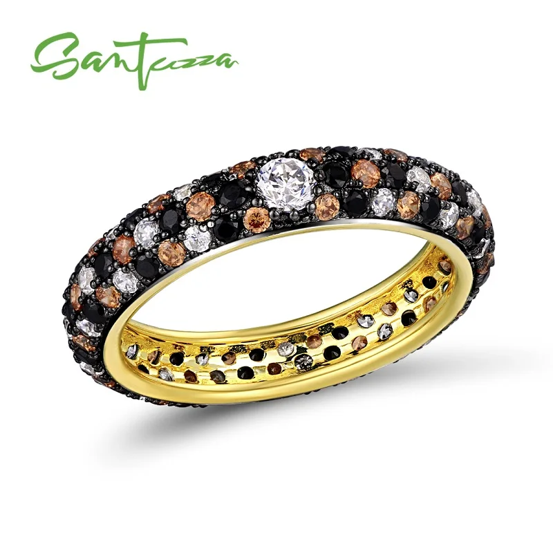 Brown Color SANTUZZA серебряные кольца для женщин из чистого 925 пробы серебра многоцветное CZ Кольцо стекируемое кольцо Вечность модное ювелирное изделие - Цвет основного камня: Brown Color