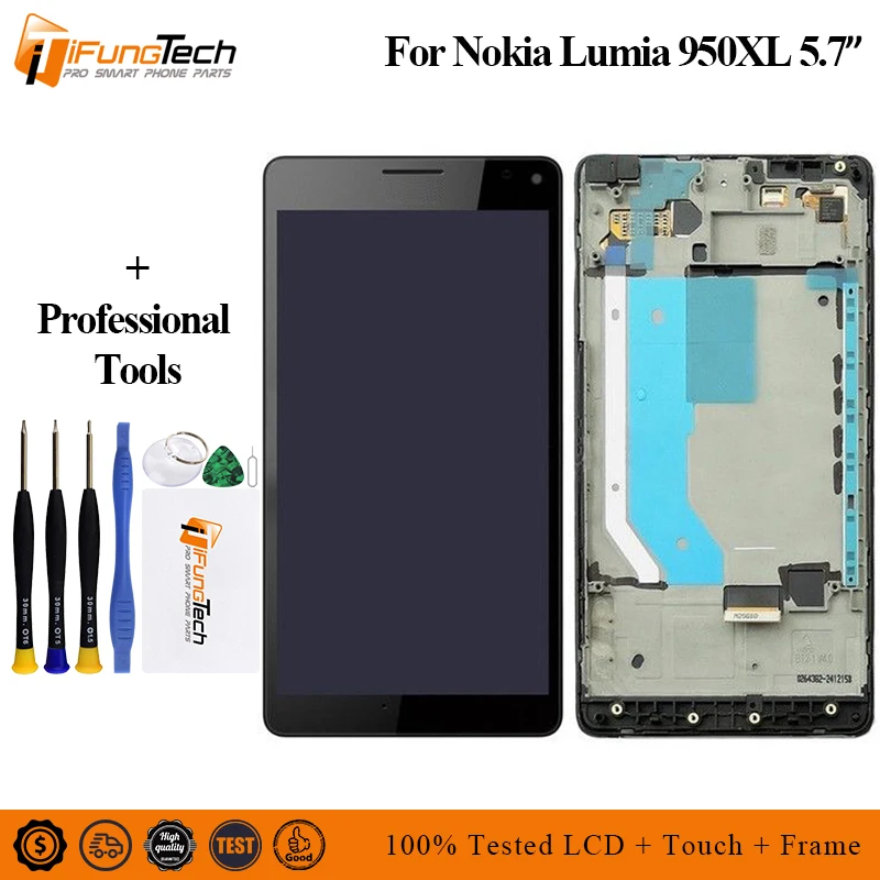 

Black Lumia 950XL RM-1116 AAA 5.7" LCD For Microsoft Nokia Lumia 950Xl LCD Display Touch Screen Digitizer Assembly With Frame