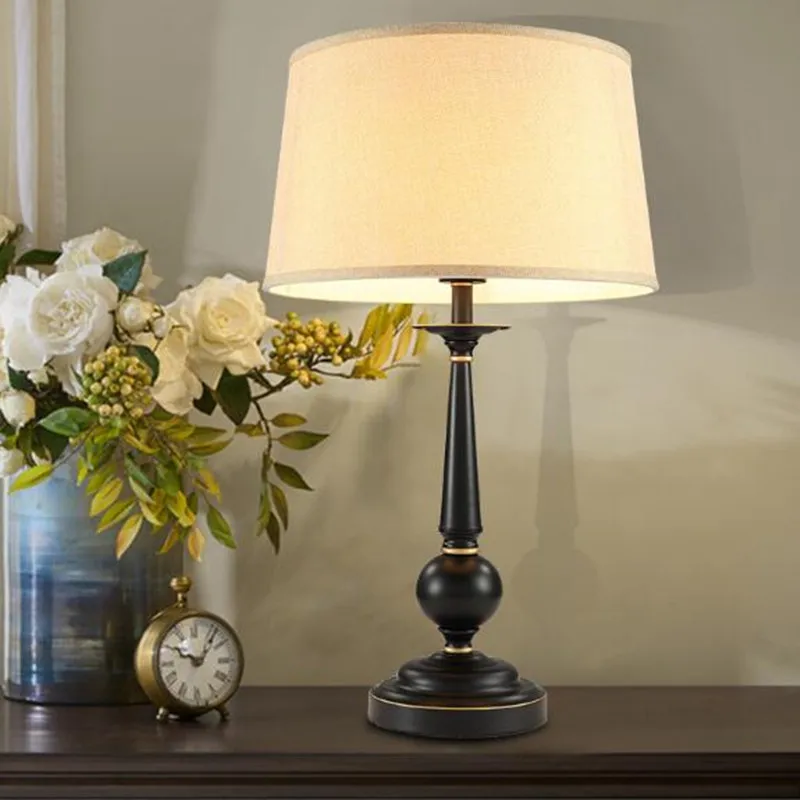 

Post-Modern America Country Black Iron Fabric Led E27 Table Lamp for Foyer Bedroom Bar Deco Desk Lamp H 65cm 1778